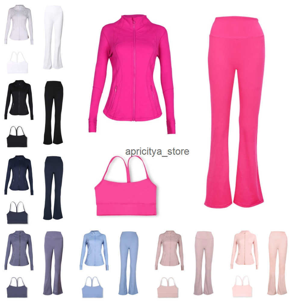 Womens Yoga Set Hooded Jacket Yshaped Bra Flared Pants 3 Pieces Elastic Slim Fit Breathable Quickdry Running Fitness Sports Exercise Gym Daily Outfit 