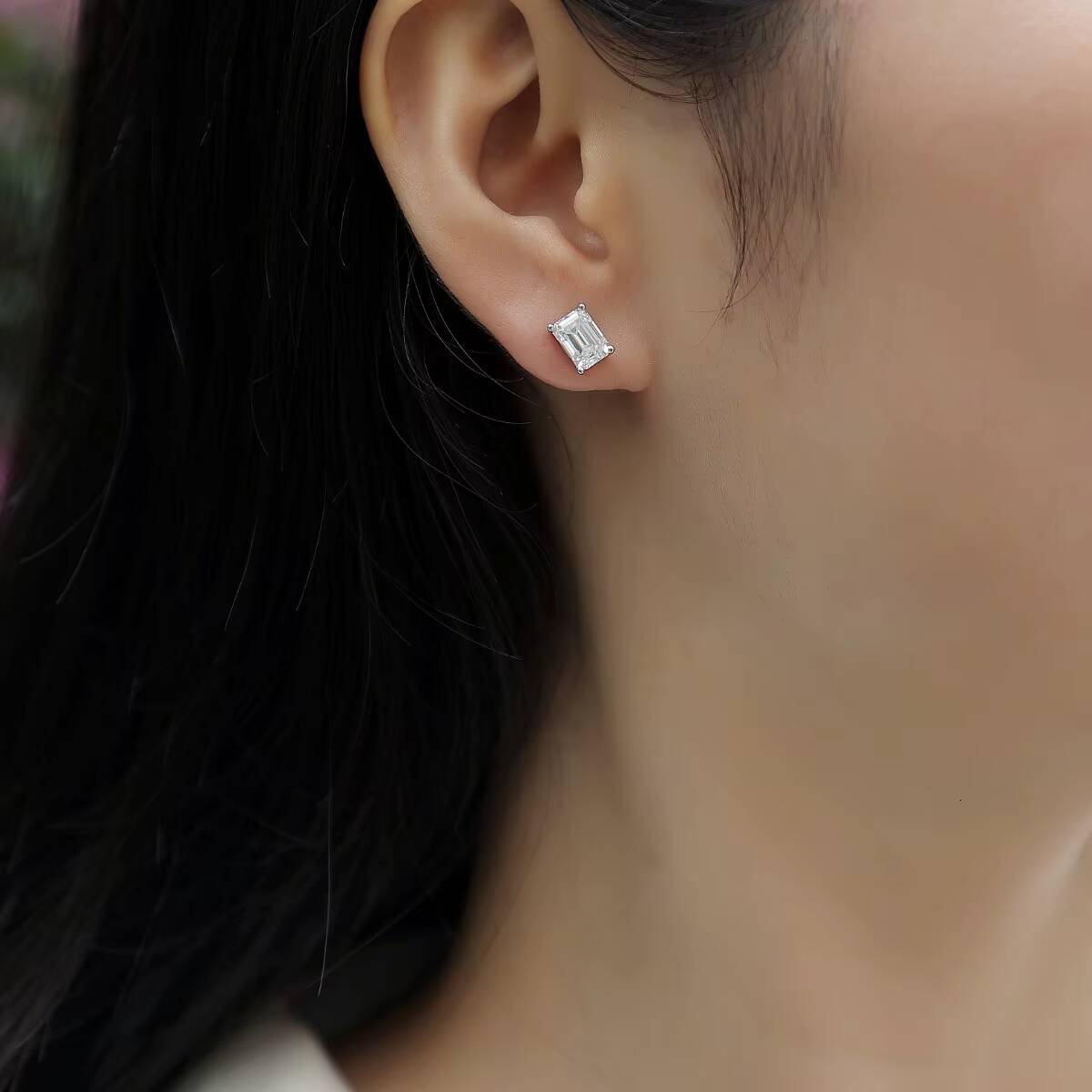 Zanlong 12955 S925 Sterling Silver Plated 18k Gold Emerald Moissanite Earrings Monsan Jewelry White Gold Plated Earrings