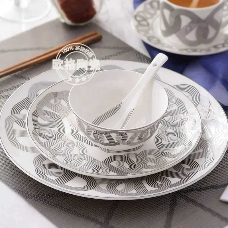 Simple European modern fresh ceramic Western food board bone steak decorative tableware runway cups and plates S25421