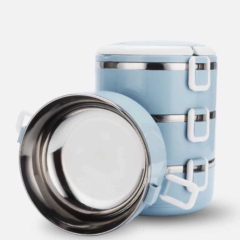 Multi-layer Thermal Lunch Box Stackable Round Metal Stainless Steel Large Hot Food Bento Box for Adults Lunch Picnic ContainerM251121