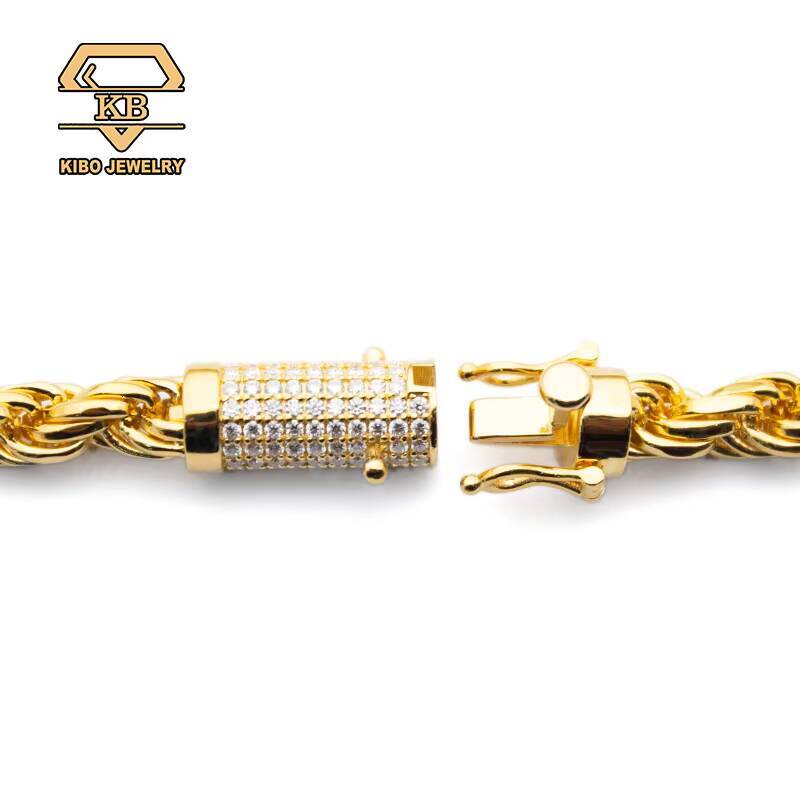 Hip Hop Men NecklaceIced 6mm Rope Chain 925 Silver Gold Plated Moissanite Rope Chain Diamond Cut