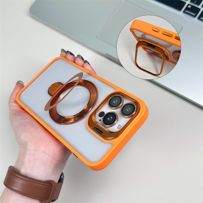 Luxury Magnetic Transparent Kickstand Stand Phone Case For iPhone 17 air 16 15 14 Plus 13 12 11 Pro Max Ring Holder Stand Cases Magsafe Shockproof Bum