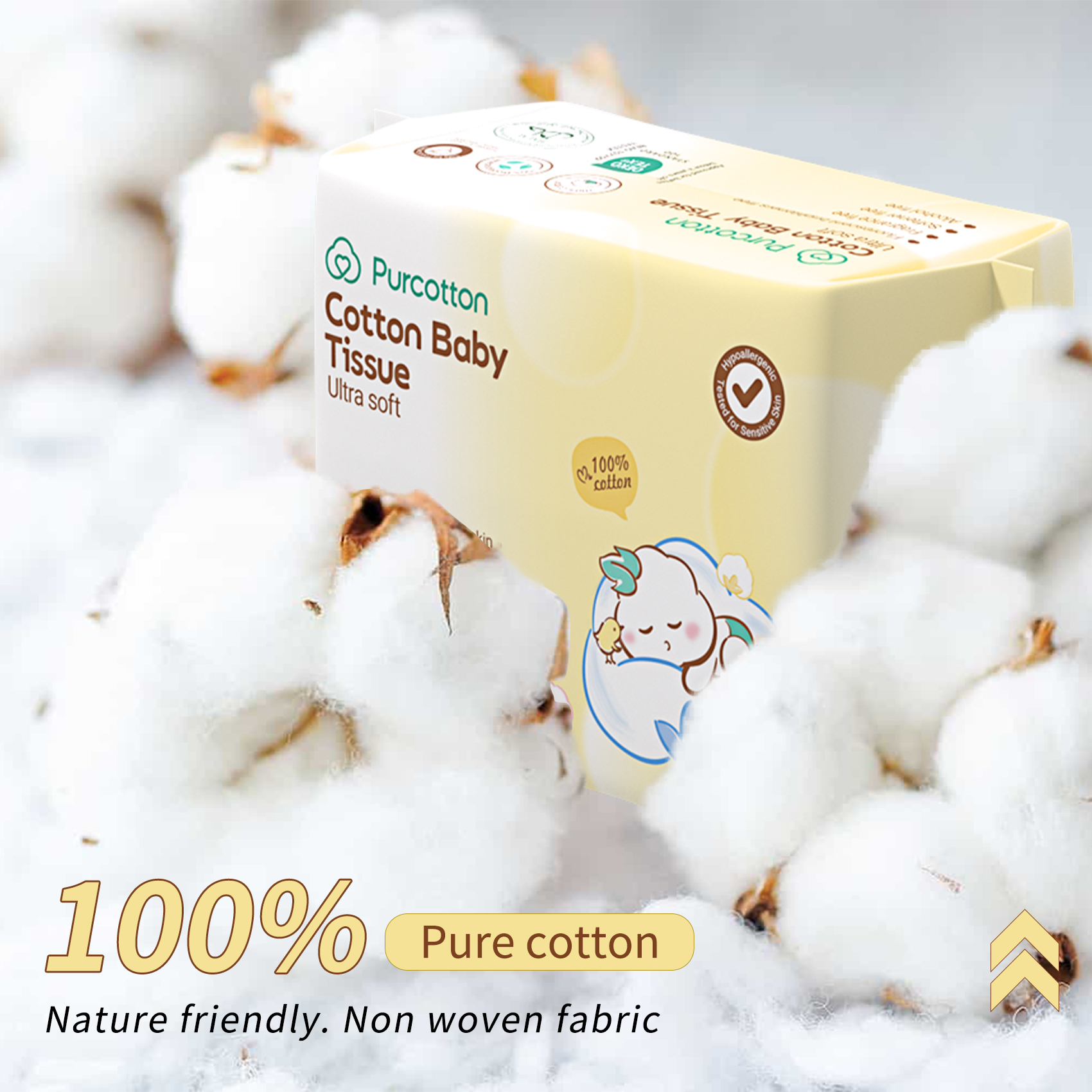 1 Pack,80 PurCotton 100% USA Cotton Facial Tissues, Ultra-Soft Baby Tissue Dry Wipes | Ultra Soft Face Towels | Wet And Dry Use