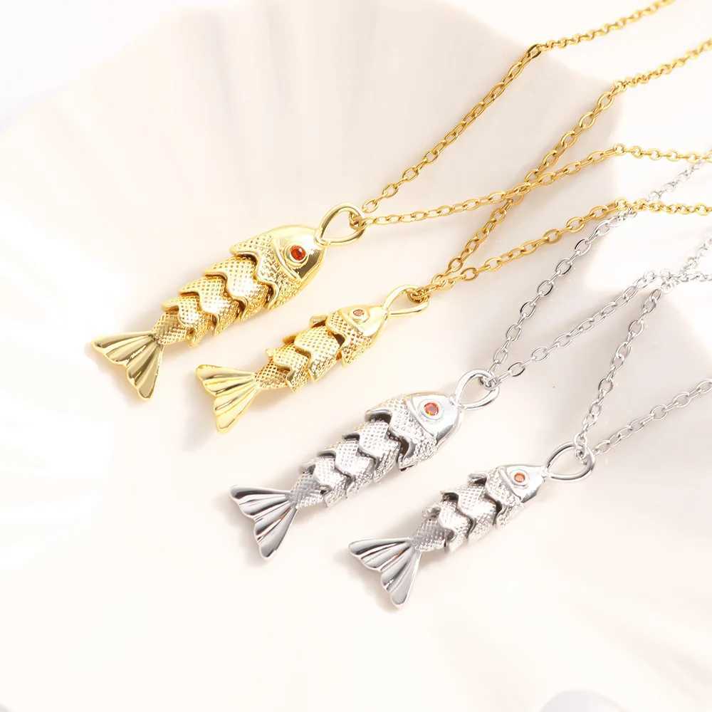 LATS Stainless Steel Chain Red Green Zircon Fish Pendant Necklace for Women Choker Accessories Unisex Party GiftXJ251121