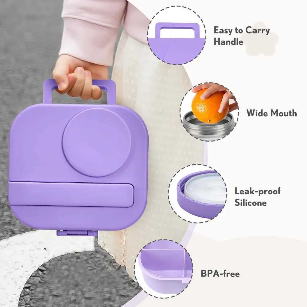 4-Compartment Bento Lunch Box with 12oz Soup Thermos Leak-Proof Insulated Food Container for Travel Work PurpleM251121