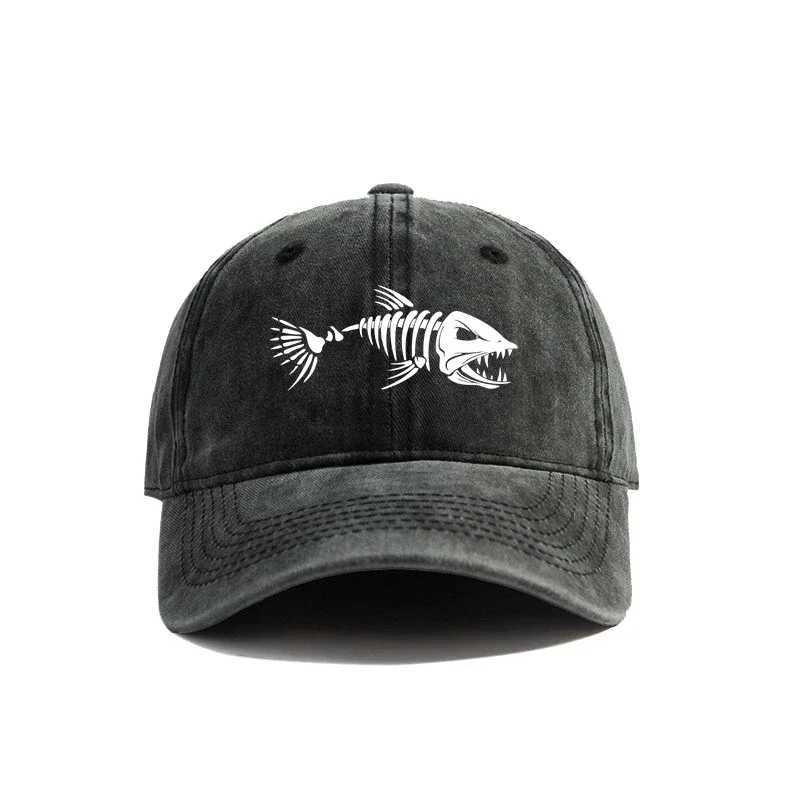 Fishbone Baseball Cap Summer Distressed Dad Hats Men Outdoor Fishing Skeleton Fish Bone Caps MZ-496 X250704