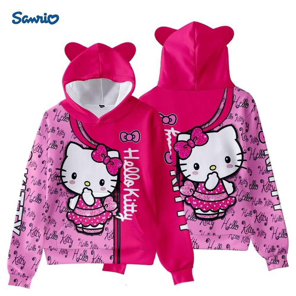 Sanrio 3D New Cat Ear Hooded Sweatshirt Hello Kitty Cinnamoroll Kuromi H251121
