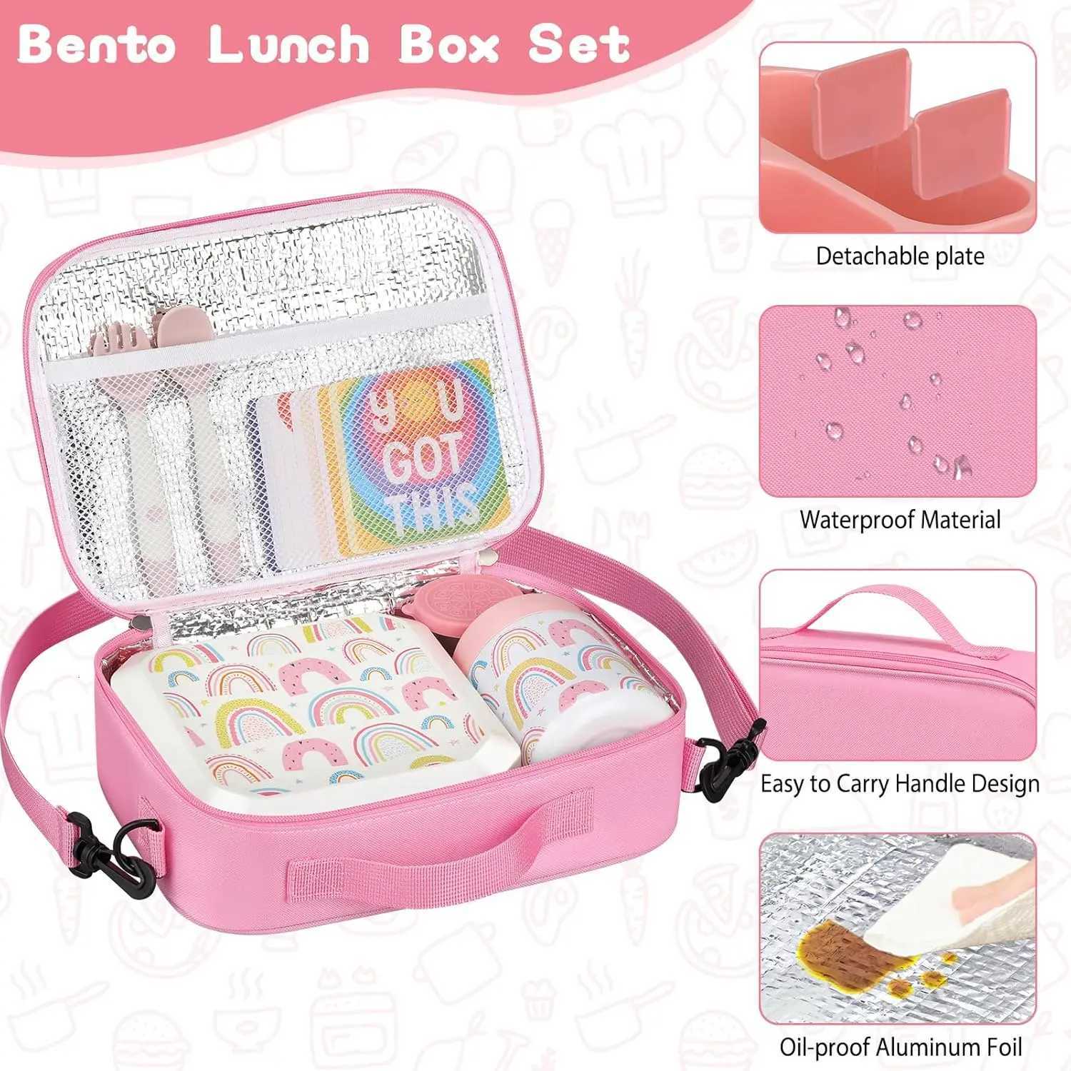 Bento Lunch Box for Kids with 12oz Soup Thermo Leak-Proof Lunch Food Container with 5 Compartment Thermo Hot Food Jar and InsulaM251121