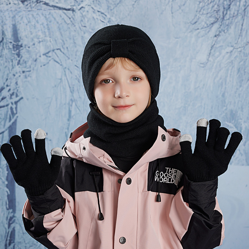 Children's Hat Gloves Winter Scarf Set Winter Outdoor Ear Protection Hooded Hat Boys and Girls Baby Warm Knitted Wool Hat free shipping