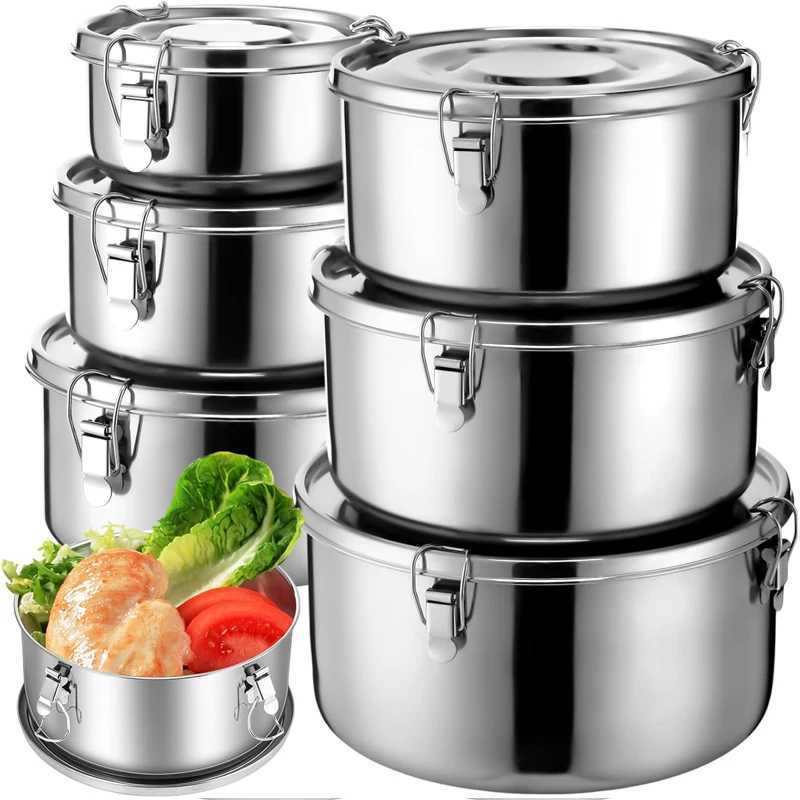 Stainless Steel Round Lunch Box with Lid Portable Leak-Proof Bento Boxes Food Storage Container Camping Picnic Bowl ContainersM251121