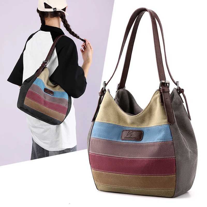 Canvas patchwork Female Top-Handle Bag Women Shoulder Bag Vintage Ladies Commuting HandbagsT251121