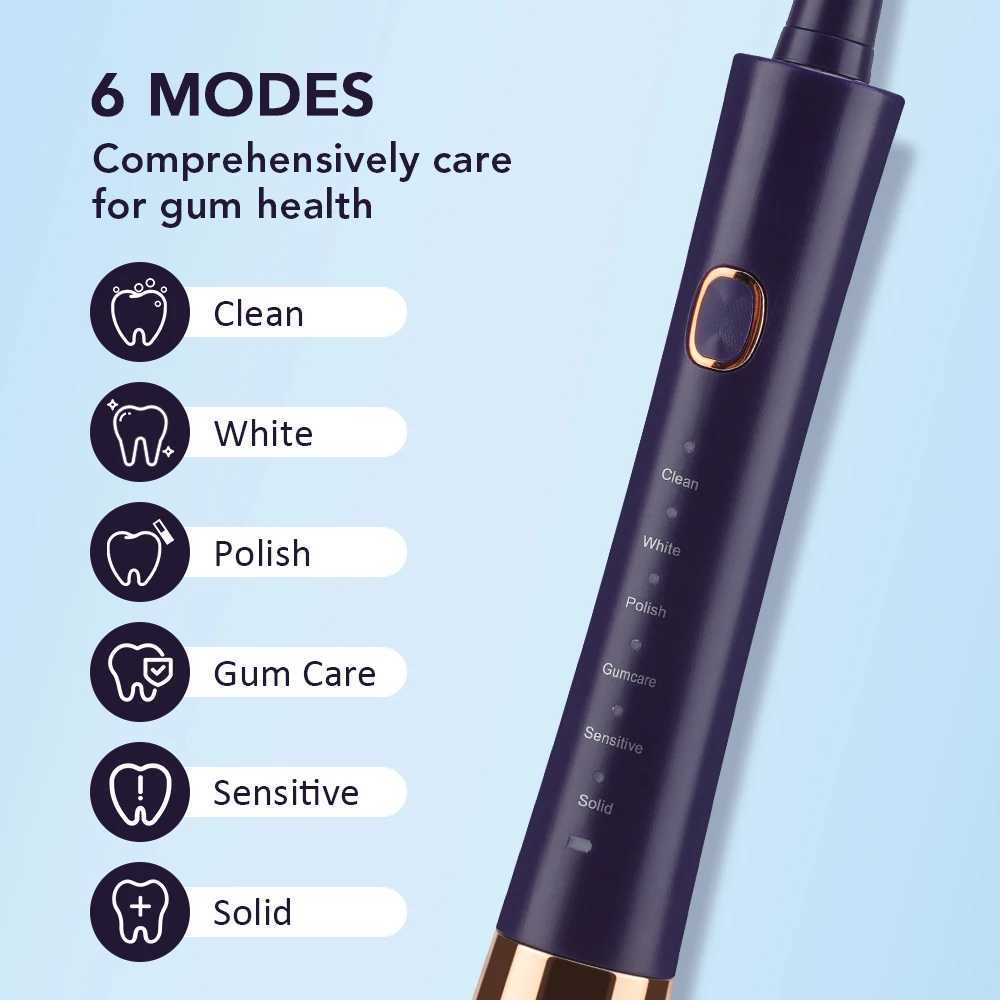 Electric Sonic Toothbrush Rechargeable Electric Toothbrush for Adults Waterproof Electric Toothbrushes with 4 Soft Brush Heads C251121