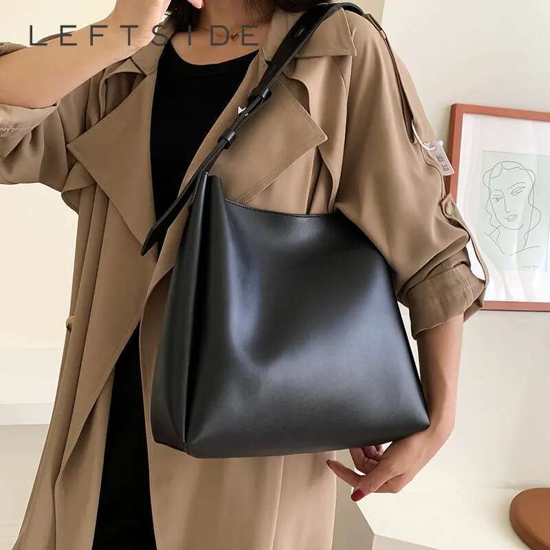 LEFTSIDE Fashion Leather Tote For Women Tend Female Simple Large High Capacity Shoulder Side Bag Handbags And Purses Bag