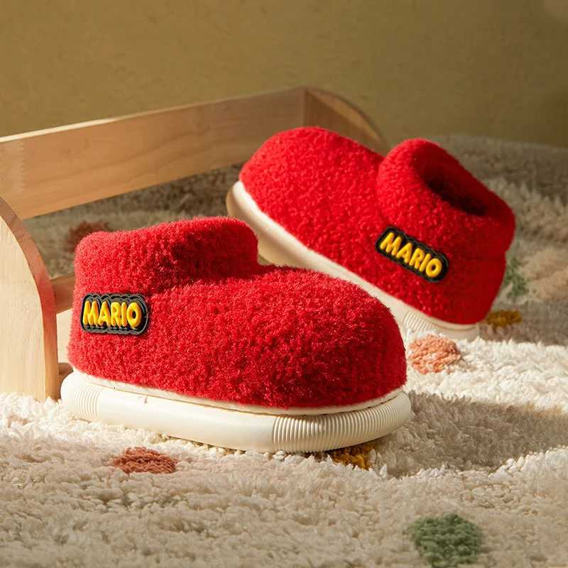 Cheerful Mario Winter childrens cotton shoes Solid color indoor and outdoor comfortable home cotton slippersW251121