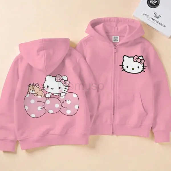 Sanrio Kids Zipper Hoodie Kawaii Hello Kitty Cartoon Anime Boys Girls Sweatshirt Cute Kitty Harajuku Fashion Zipper Style Hoodies Coat H251121