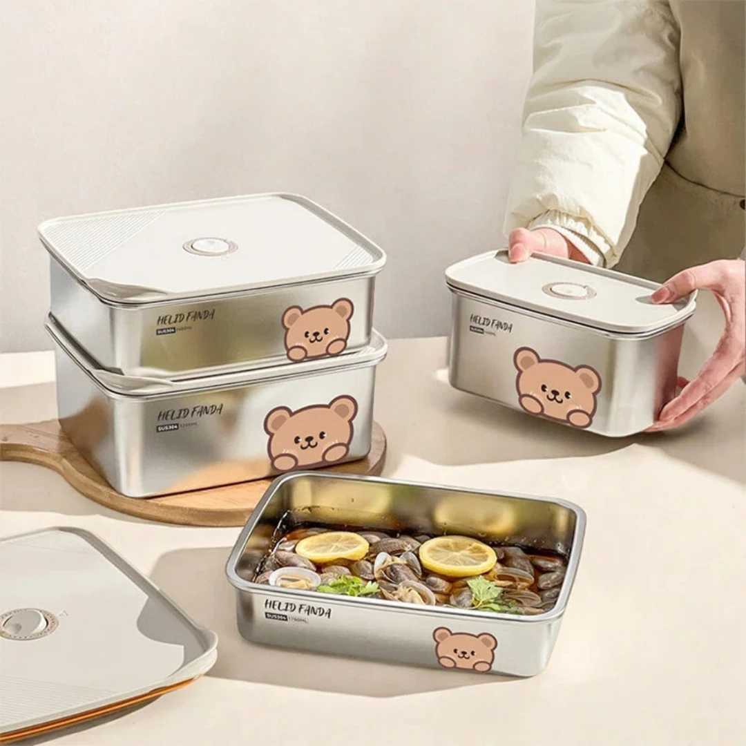 WORTHBUY Sealed Food Container 304 Stainless Steel Fresh-keeping Box Large Capacity Lunch Box Oven Induction Cooker SafeM251121