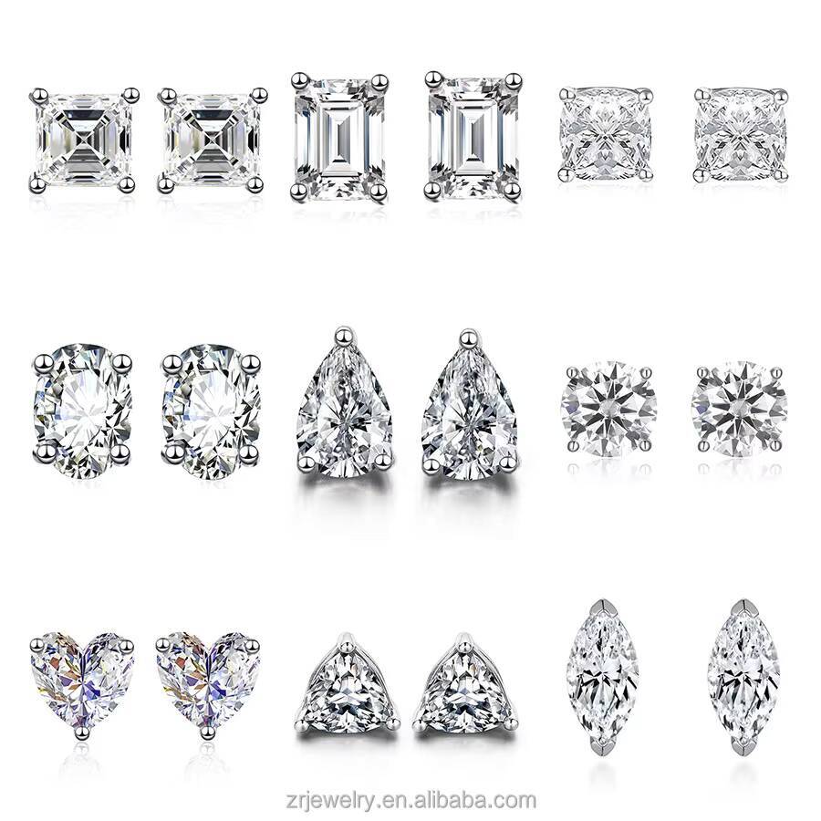 1ct Moissanite S925 Sterling Silver Earring Gra Certified Round Emerald Cut Screw Back Moissanite Stud Earrings