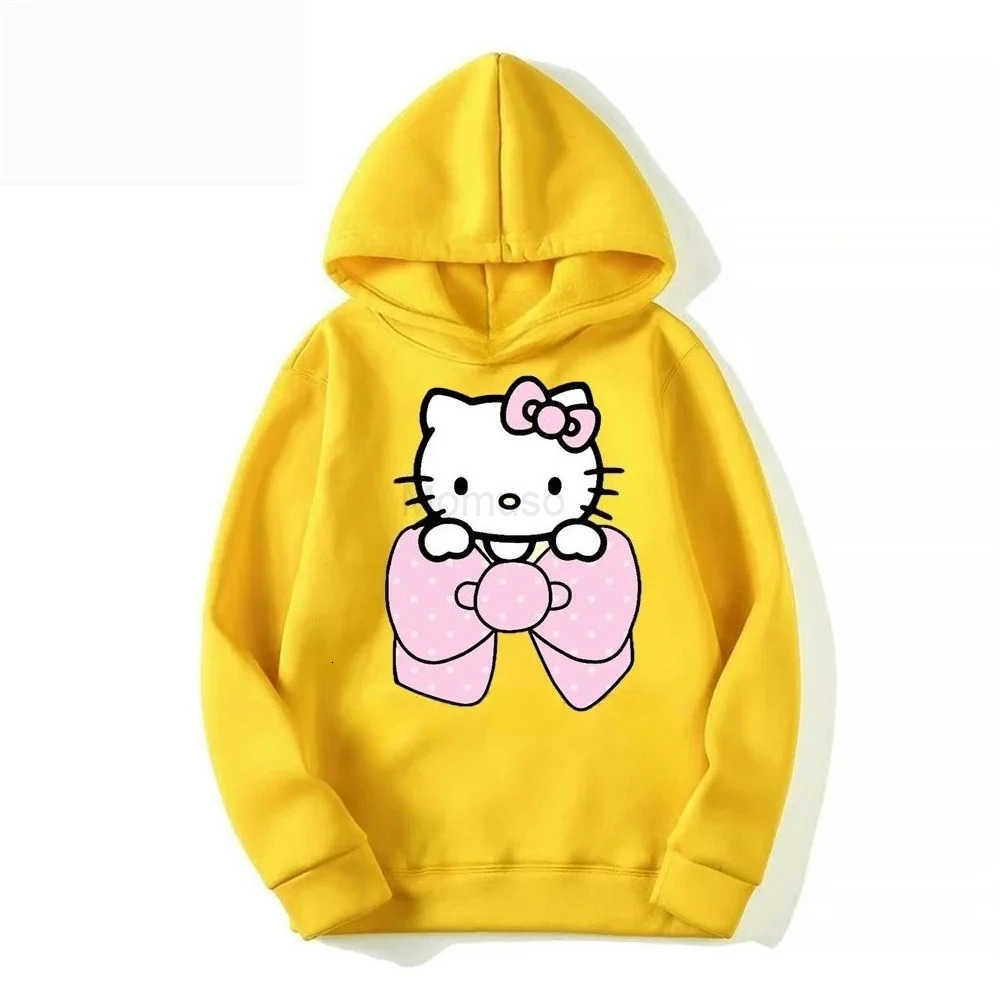Sanrio Girls fashion warm cute Hello Kitty bow print hooded sweatshirt fall and winter casual versatile warm long-sleeved tops H251121