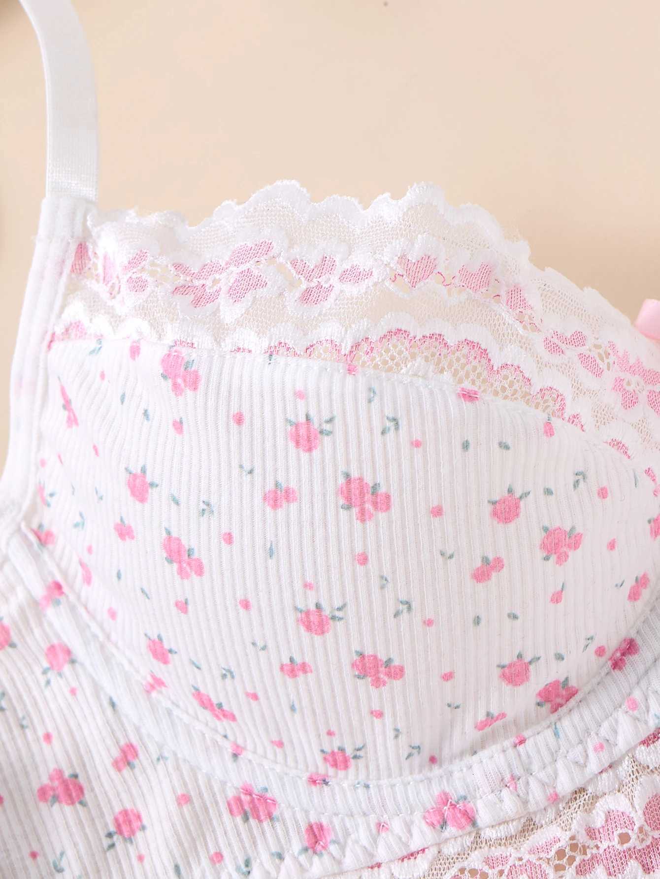 Autumn Floral Stripe Pink Lingerie Set Comfortable Two-Piece Nightwear Beautiful And Attractive for the Fall EveningXJ251106