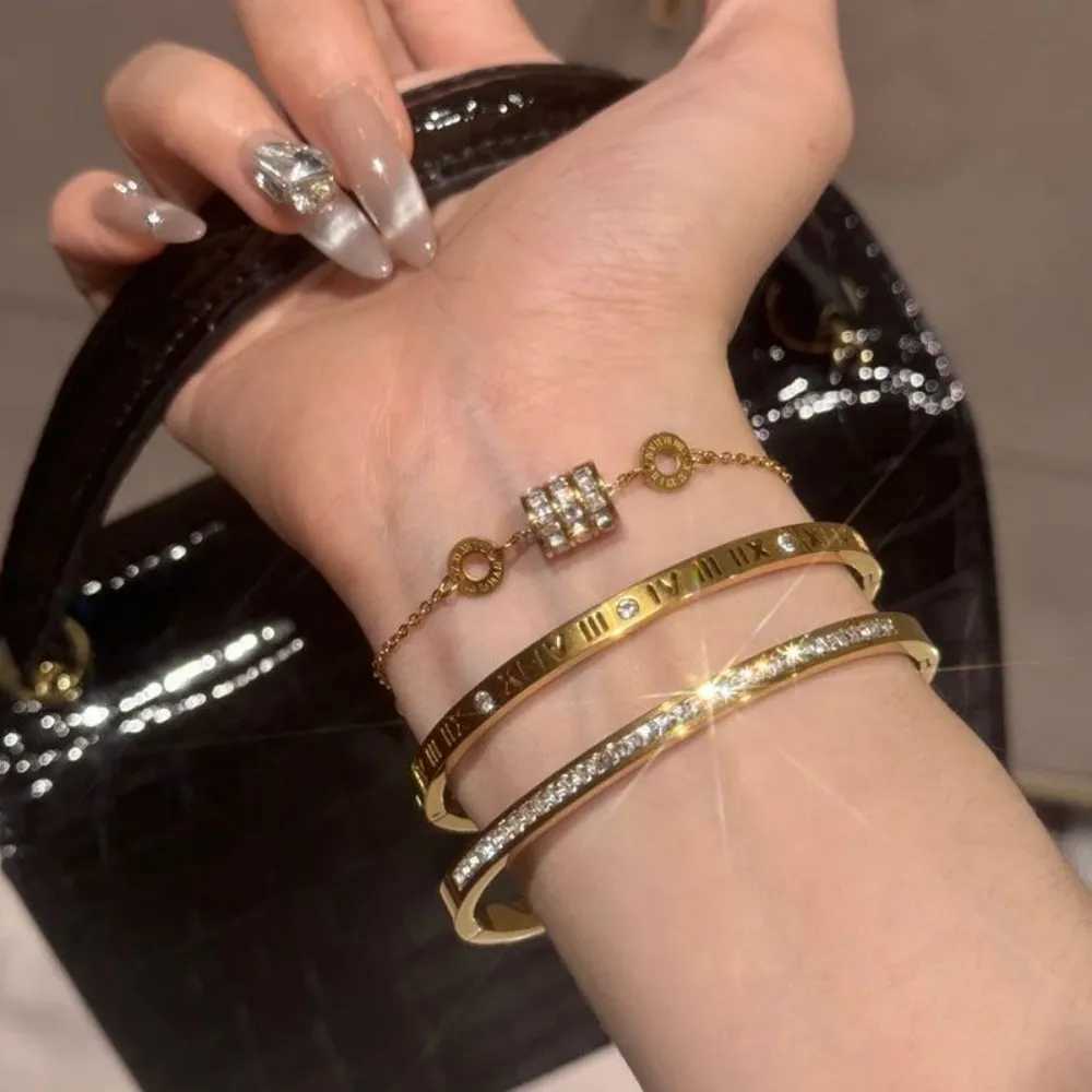 Yupsk 3pcs/1Pcs Shiny Zircon Inlaid Roman Numerals Stacked Bracelet for Women Exquisite Trendy Daily Wear Jewelry AccessoriesW251121
