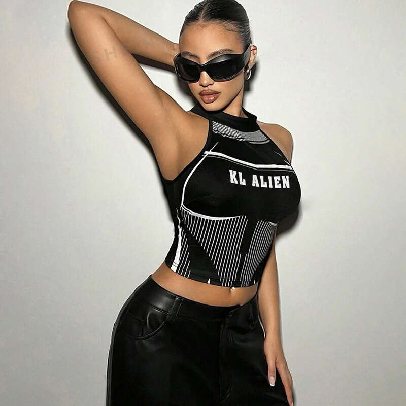 hoodie Women's Wear Autumn New Women's Fashion Trend Letter Print Hanging Neck Sleeveless Slim Fit Short Vest jacket