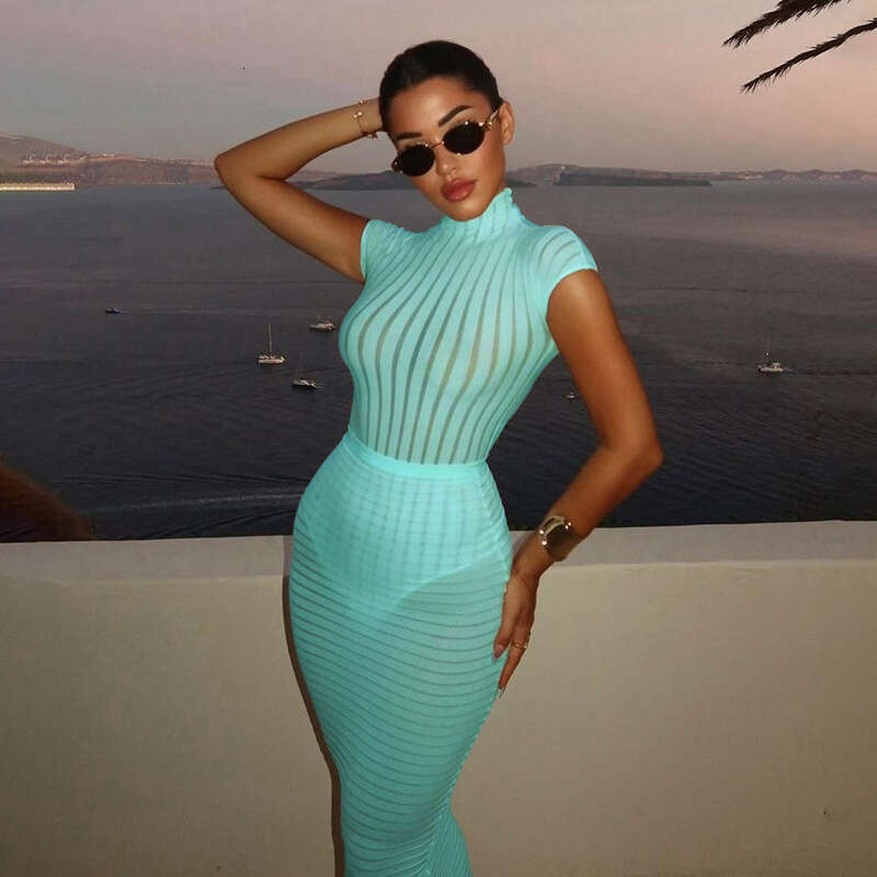 hoodie Women's Wear Spring New Women's Personalized Street Short Sleeve Half High Collar Striped Tight Fit Slimming Skirt Set jacket