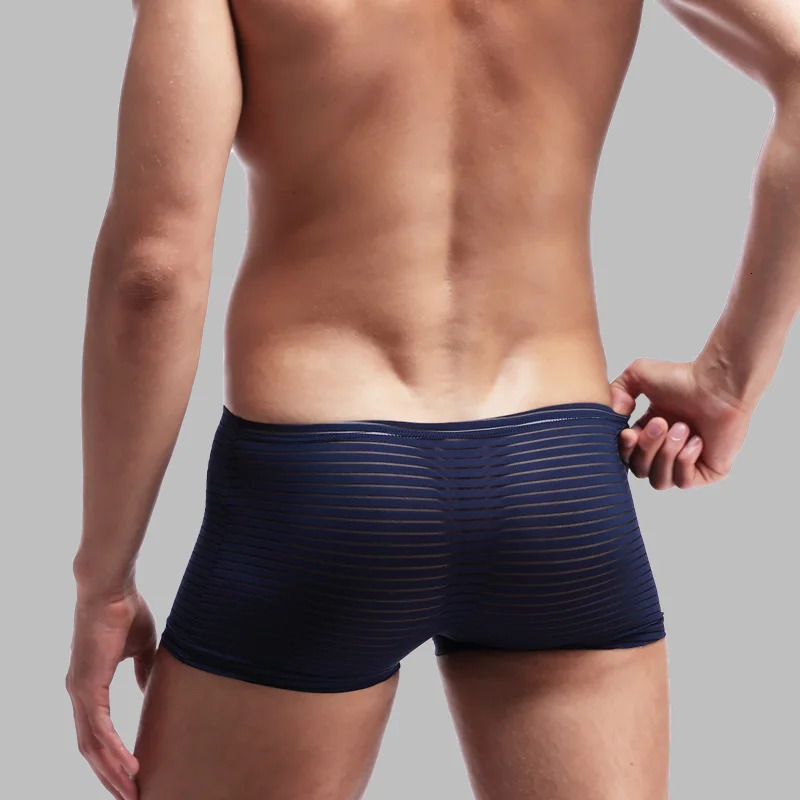 Ultra thin transparent sexy mens ice silk underwear breathable onepiece boxer square sole 250417