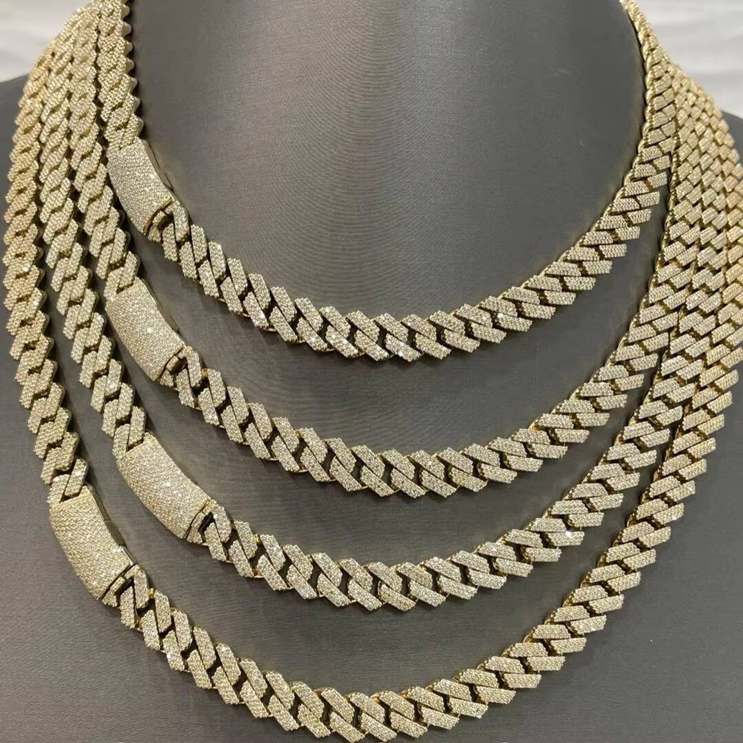 Hot Selling Hip Hop Iced Out VVS Moissanite 10mm Mens 925 Silver Cuban Link Chain Necklace