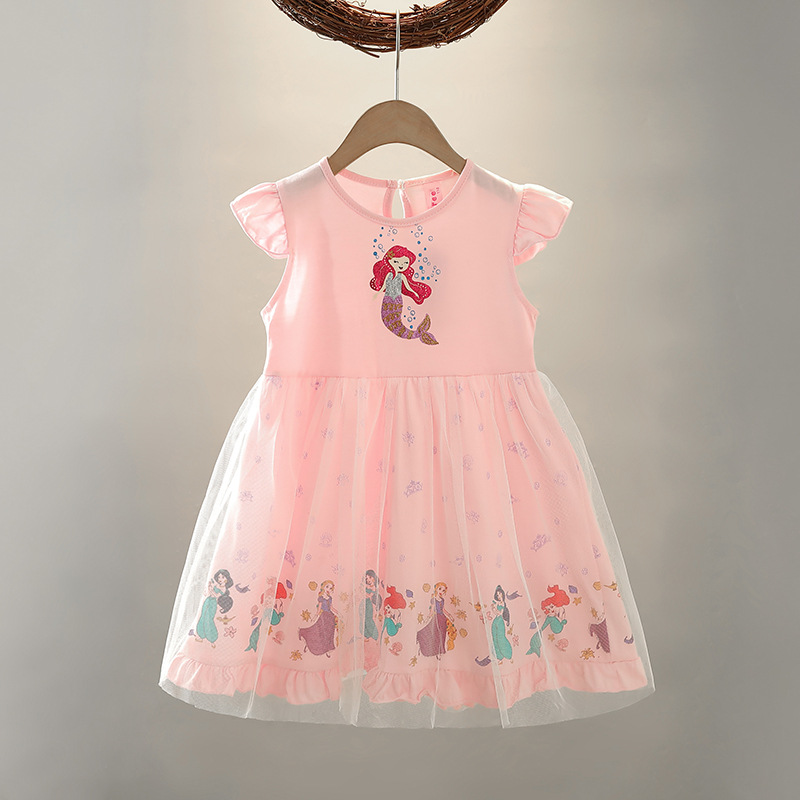 DISNEY kids designer clothes baby girl's dress summer white snow princess baby summer outfit short-sleeved cotton princess dress Alice children&#
