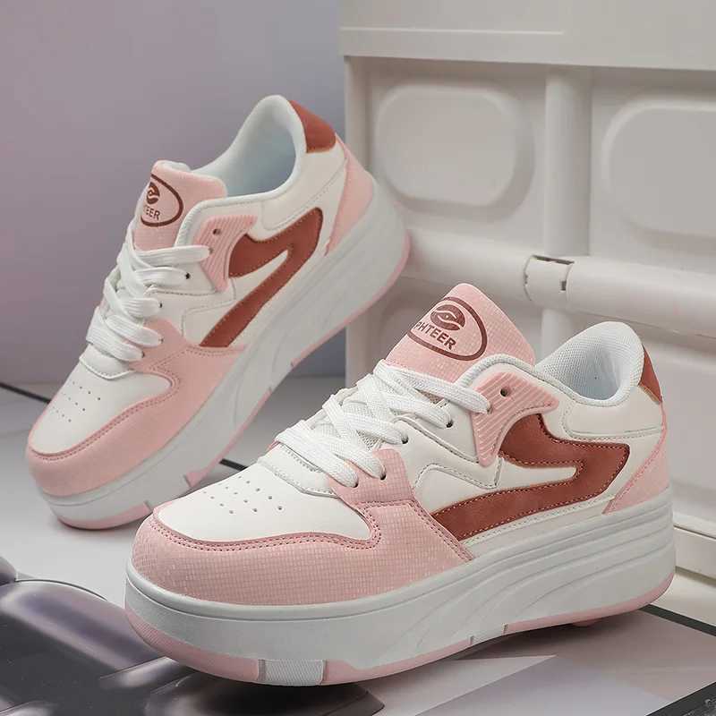 Children Roller Skates Student Detachable Four-wheel Fashion Lace-up Dual-use Board Shoes Outdoor Sliding Ice Skates for KidsW251121