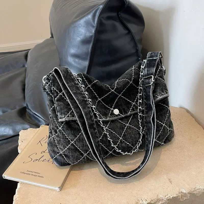 Wed Denim Tote Bag Wen Diamd Chain Harajuku Shoder Bag Ladies Stihing Large Capacity Casual Daily Underarm Bags Y251121