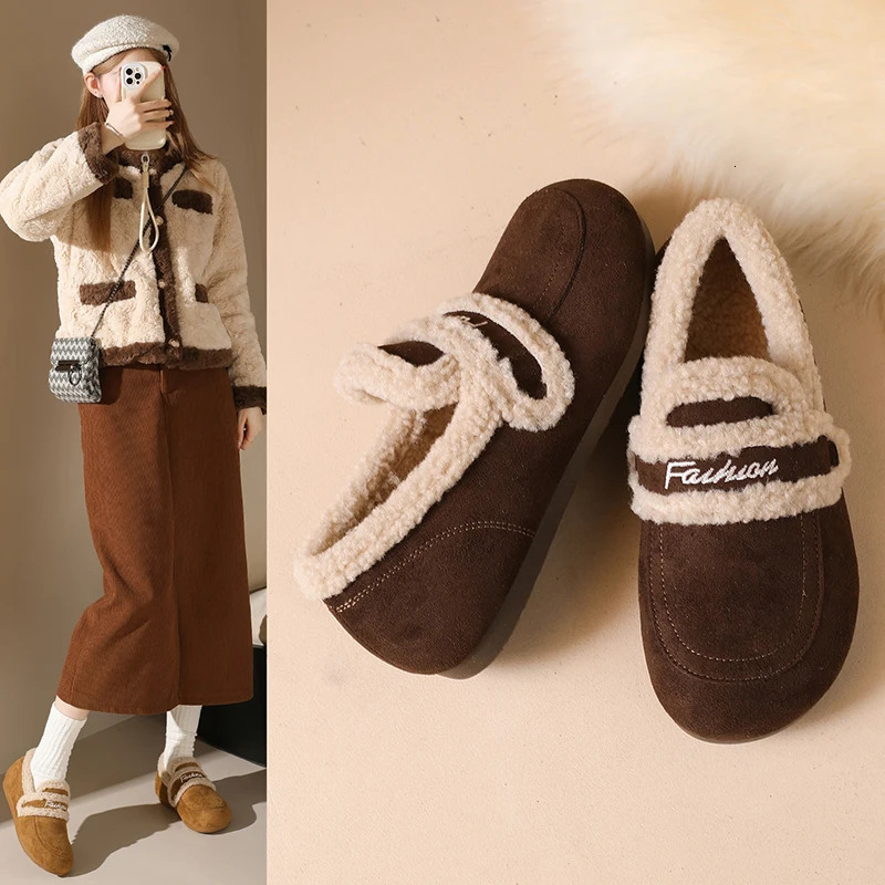 Fleecelined boots cotton shoes keeping warm and versatile loafers for autumn winter A059 251121