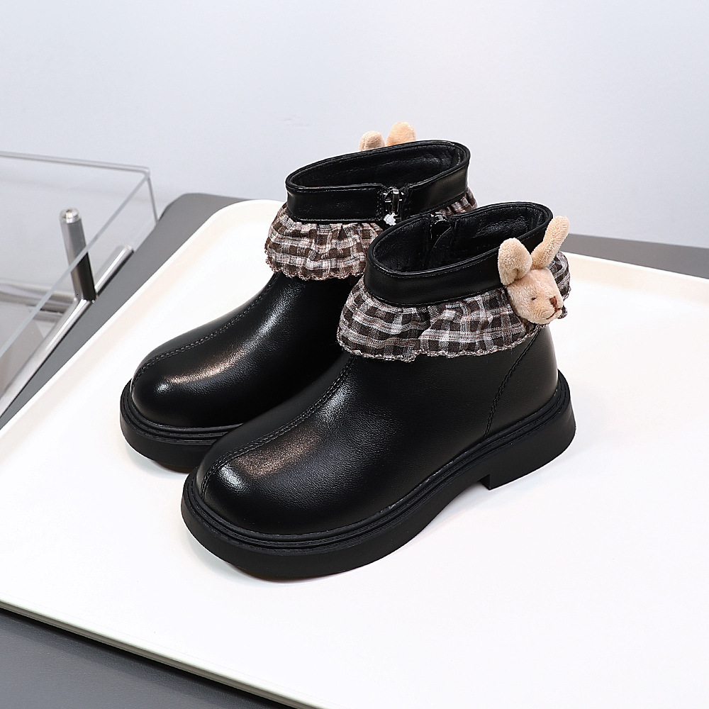 Winter double cotton short velvet glowing shoes, leather boots, fashionable and trendy shoes, short boots, midsole Martin boots, casual children'