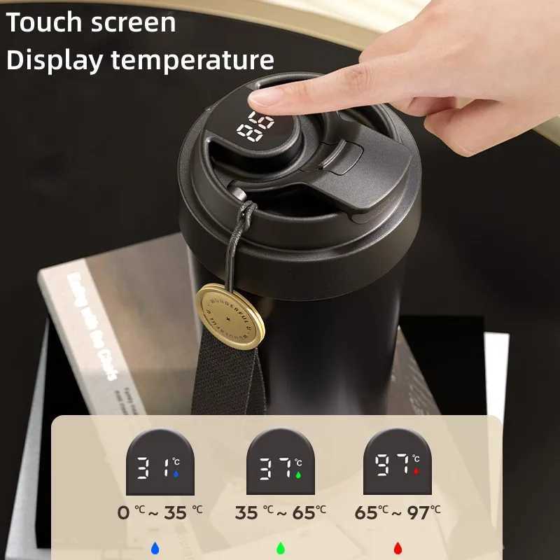 500ML Ceramic Liner Travel Mug Vacuum Insulated Thermos For Coffee Thermal Cup Tumbler Digital Lid L251121OM8D W260226