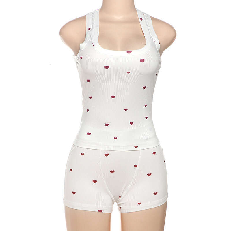 hoodie Women's Wear Summer New Love Printed Tank Top Shorts Sleepwear Two Piece Set Home Clothes Women jacket