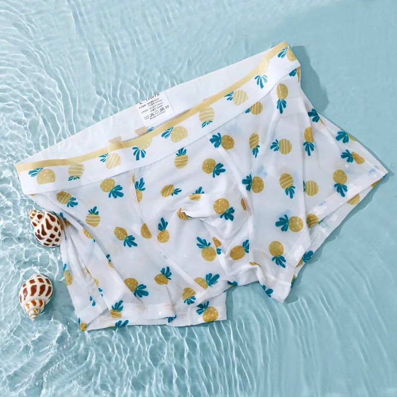 Mens boxing summer cool underwear ice silk quick drying floral printed Ushaped invisible bag 250417