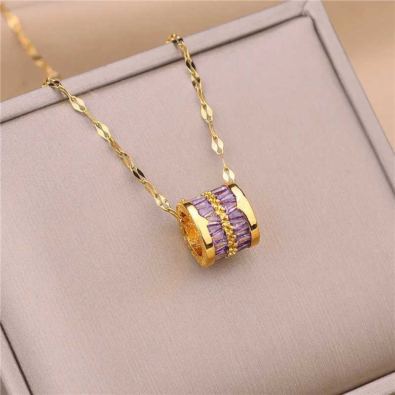 Sweet Zircon Crystal Pendant Necklace For Women Korean Fashion Stainless Steel Clavicle Chain Jewelry Female Wedding AccessoriesXJ251121