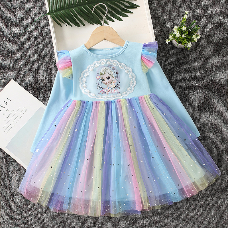 Disney children's designer short-sleeved dress evening dress birthday dress holiday dress beach dress puffy dress girl's summer dress baby d