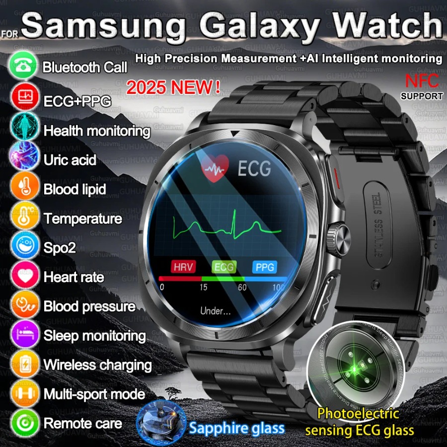2025 New ET492 For Samsung Galaxy Watch 7 Uric Acid Blood Pressure Blood oxygen Body Analysis Smart Watch ECG+PPG Clock Smartwatch Men
