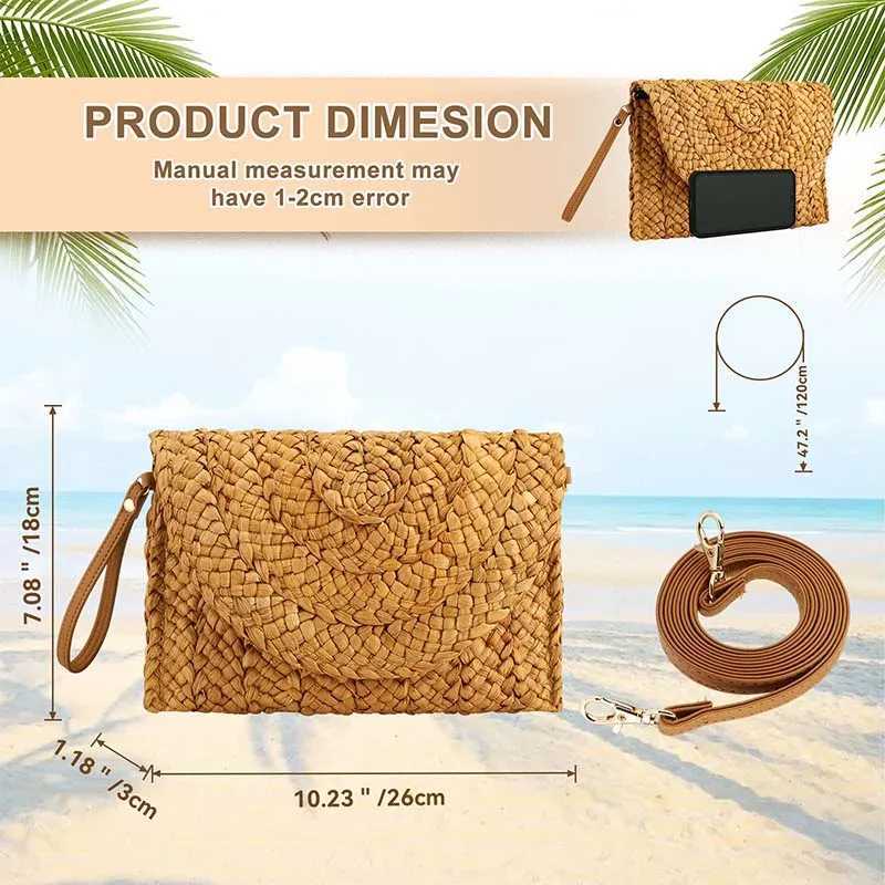 Straw Clutches Beach Bag For Women Summer Crossbody Straw Bag With Bag Strap Rural Style Woven Shoulder Bag Casual Purse WalletsT251121