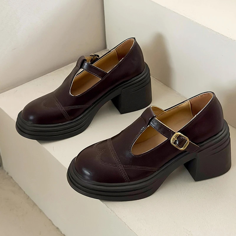 Highheeled Shoes Women Pumps Buckle Thick Heels with Tstrap Ladies Chunky Platform Mary Janes Woman Footwear Sandals 251121