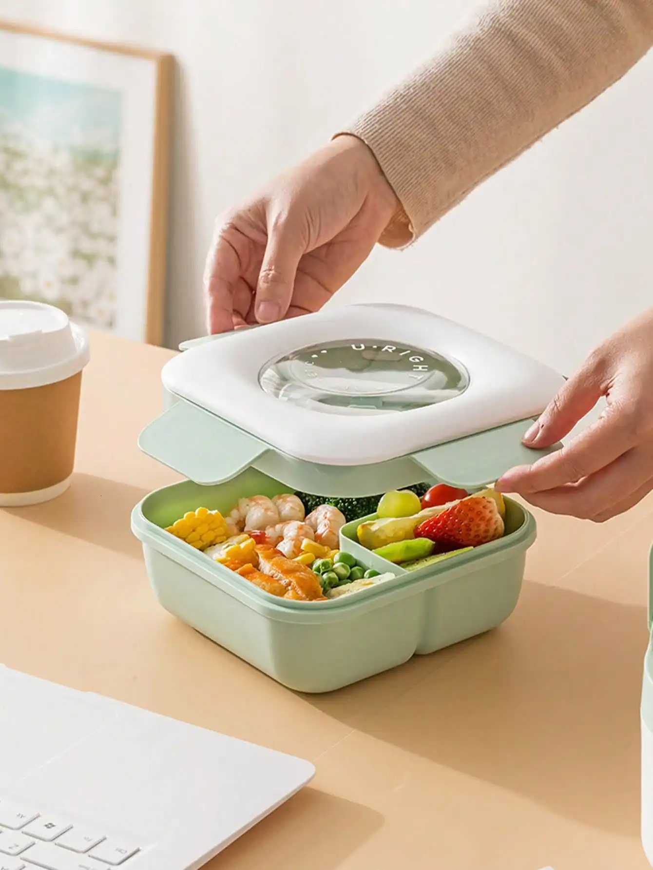 1pc Large Capacity Plastic Lunch Box With Fork Spoon Reusable Microwave Oven Bento Box Leakproof Food Container Portable FruM251121