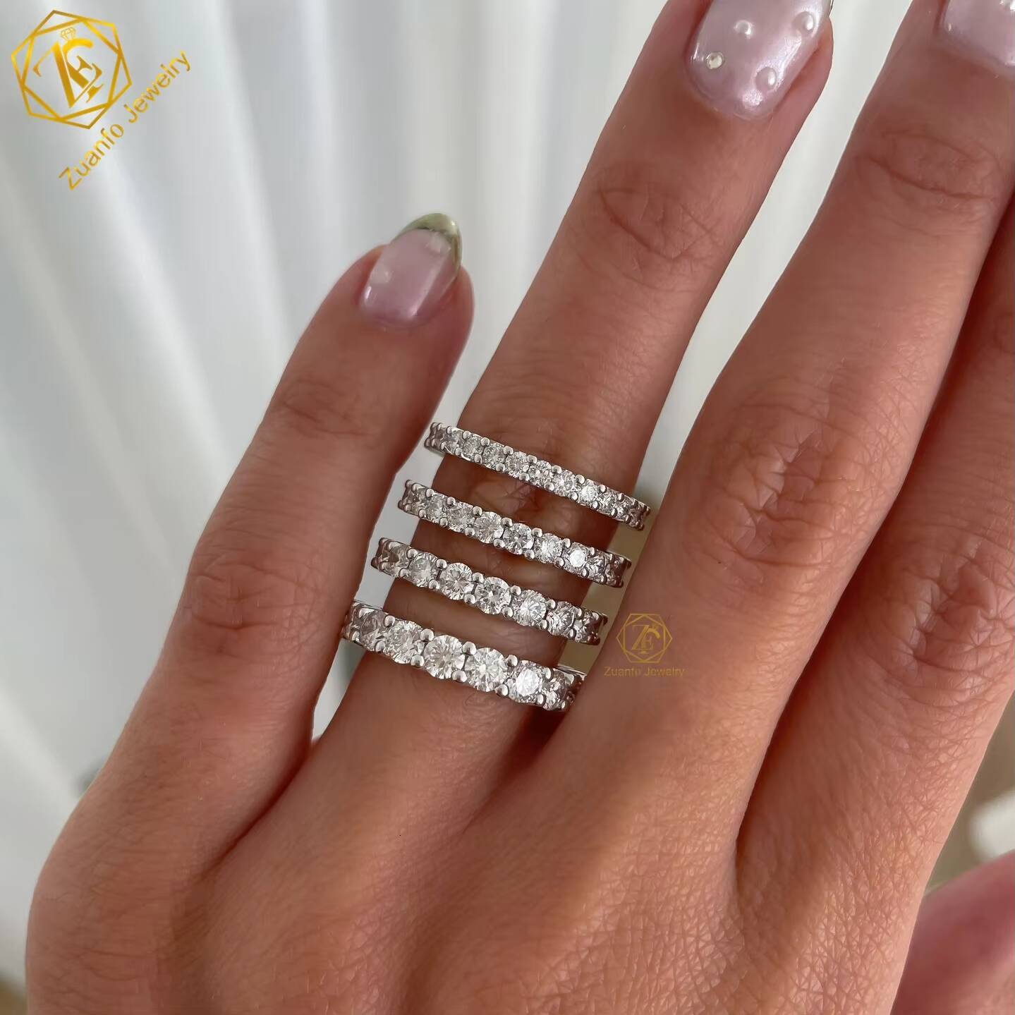 Iced Out 14K Solid Gold Round Cut Vvs d Color Eternity Moissanite Diamond Hip Hop Tennis Ring for Men and Women