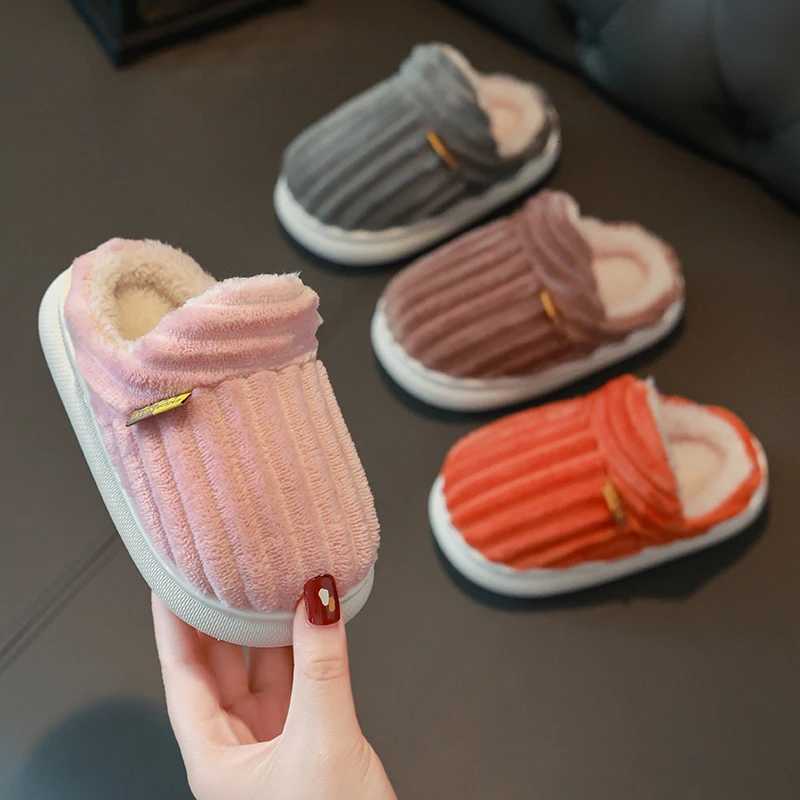 Childrens Cotton Slippers Winter Boys Girls Baby Plush Slippers Indoor Closed-Toe Warm Fuzzy Anti-Slip Parent-Child SlippersW251121