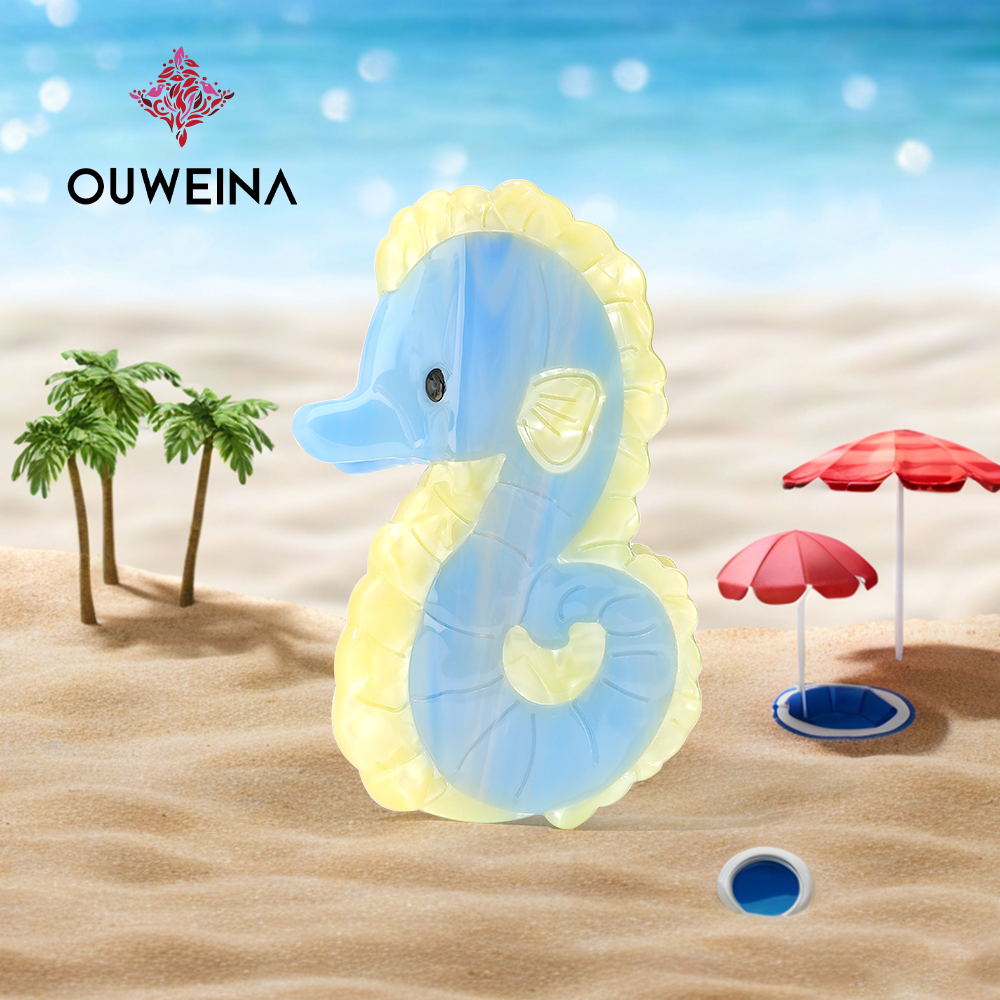 Personalized niche acetate grab clip original design style seahorse DW00360 cute animal hair accessories high ponytail clip