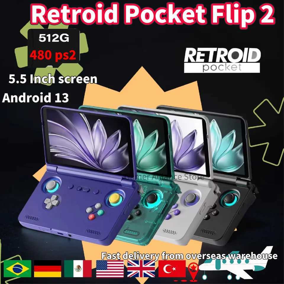 Retroid Pocket Flip 2 Retro Video Game Console Retro Handheld Game Console 55Inch AMOLED Sn PSP PS2 Android13 RPFlip2 Gift C251121