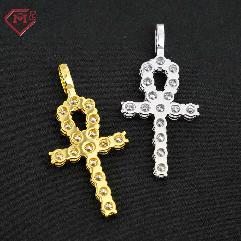 GRA Certificate Ankh Cross Hip Hop Sier Necklace Silicon Stone Pendant