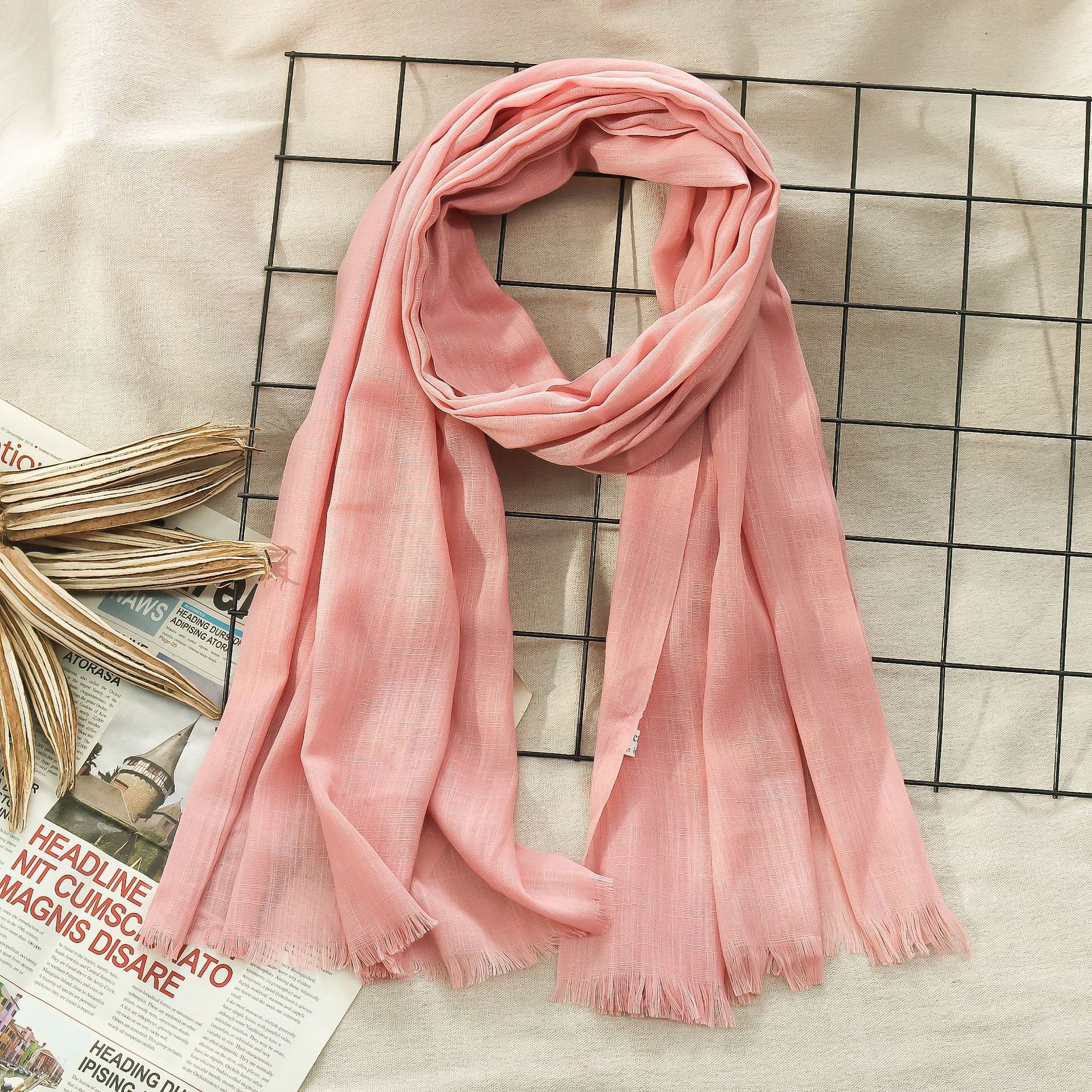 K460 Solid color bamboo cotton scarf New autumn and winter two-end detachable single color medium-length scarf Women's shawl wholesale