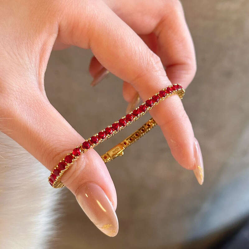 Hot-Selling New High-End String Bracelet for Women, Exquisite Row of Rhinestones, Red Gemstone Birth Year Bracelet, One-Piece Dropshipping