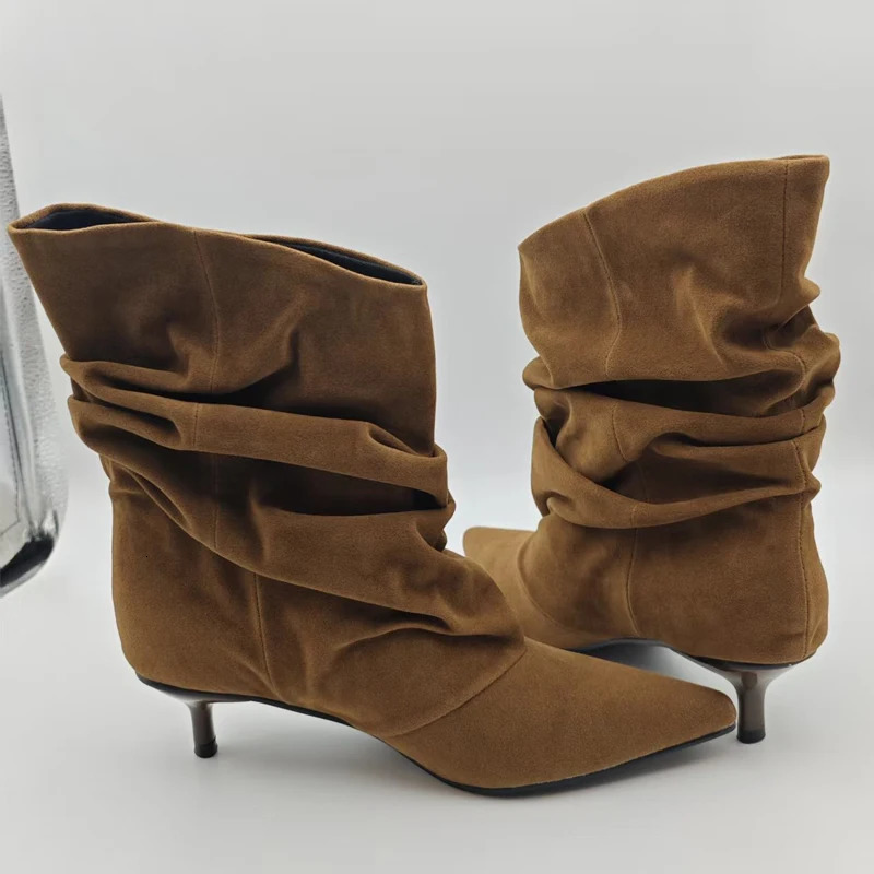 Eilyken Winter Pointed Toe Ankle Boots Women Pleated Short Female Retro Elegant ner Femmes Botas De Mujer 251121